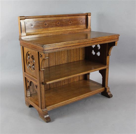 A Holland and Sons Gothic revival oak buffet or serving table, probably designed by Bruce Talbert, W.3ft 6in.